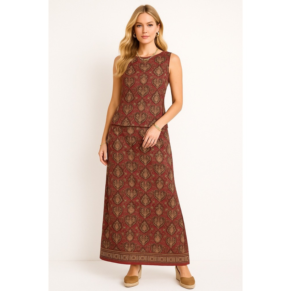 Charter Club 2pcs Set Womens Silk Damask Paisley 10‎ Top 12 Maxi Skirt Boho